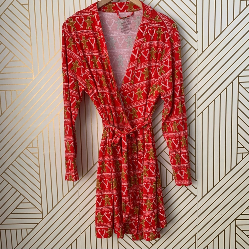 MeUndies Unisex Gingerbread & Candy Cane Robe fair isle striped Holiday winter L